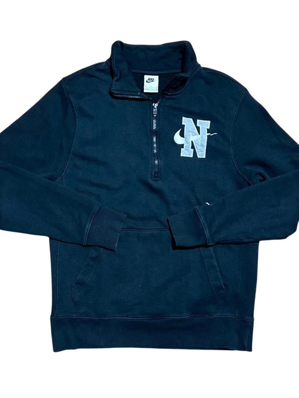 Nike Vintage Quarter Zip Black Embroidered Swoosh Sweatshirt, Men's Medium